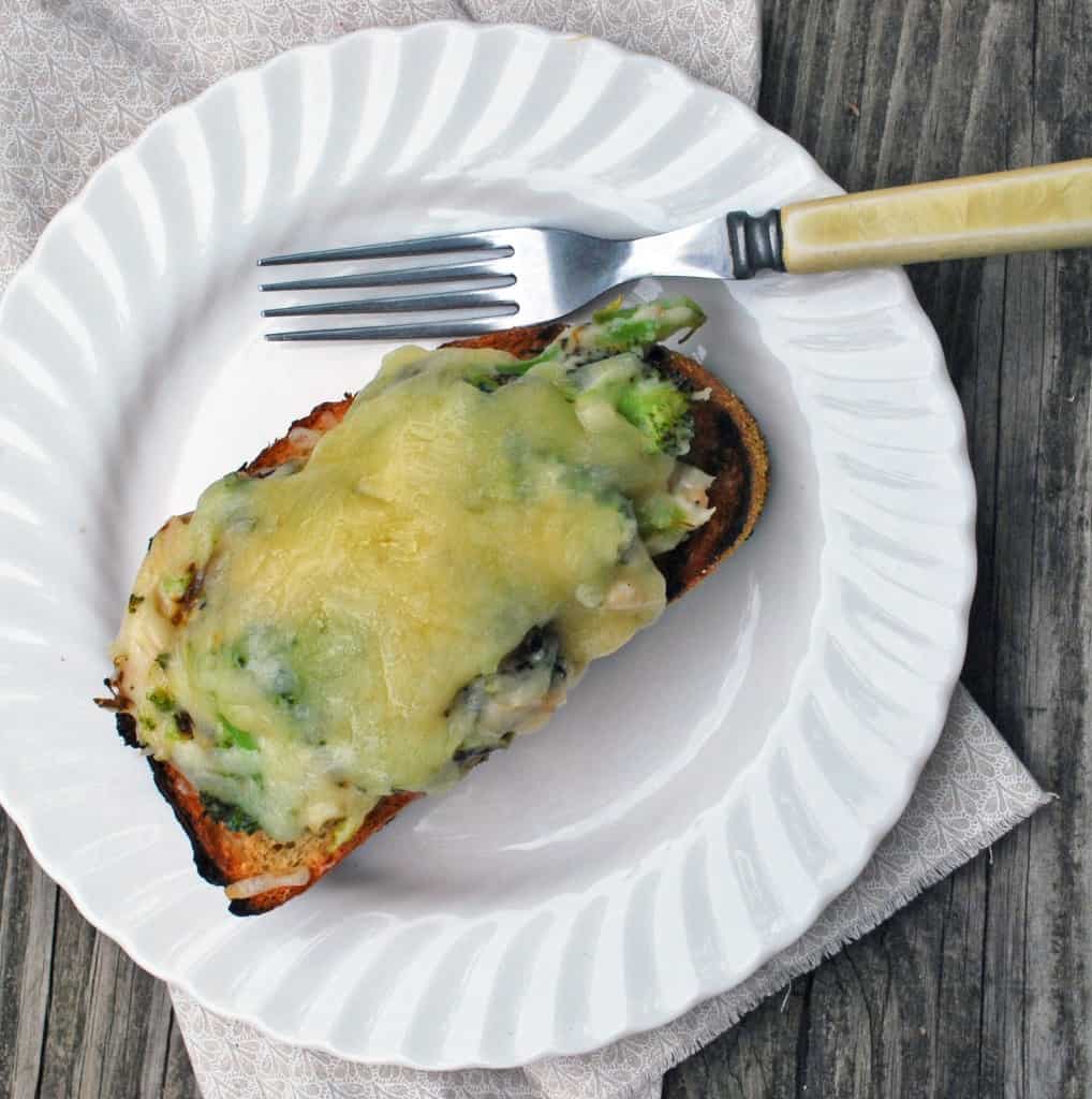 Open Faced Cheesy Broccoli and Bean Sandwich