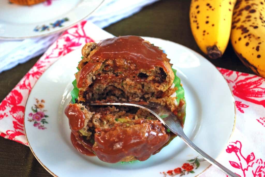 Zucchini Banana Chocolate Chip Muffins with Peanut Butter Nutella Glaze