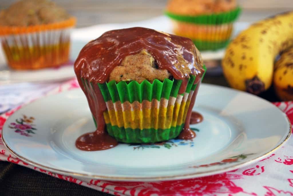 Zucchini Banana Chocolate Chip Muffins with Peanut Butter Nutella Glaze