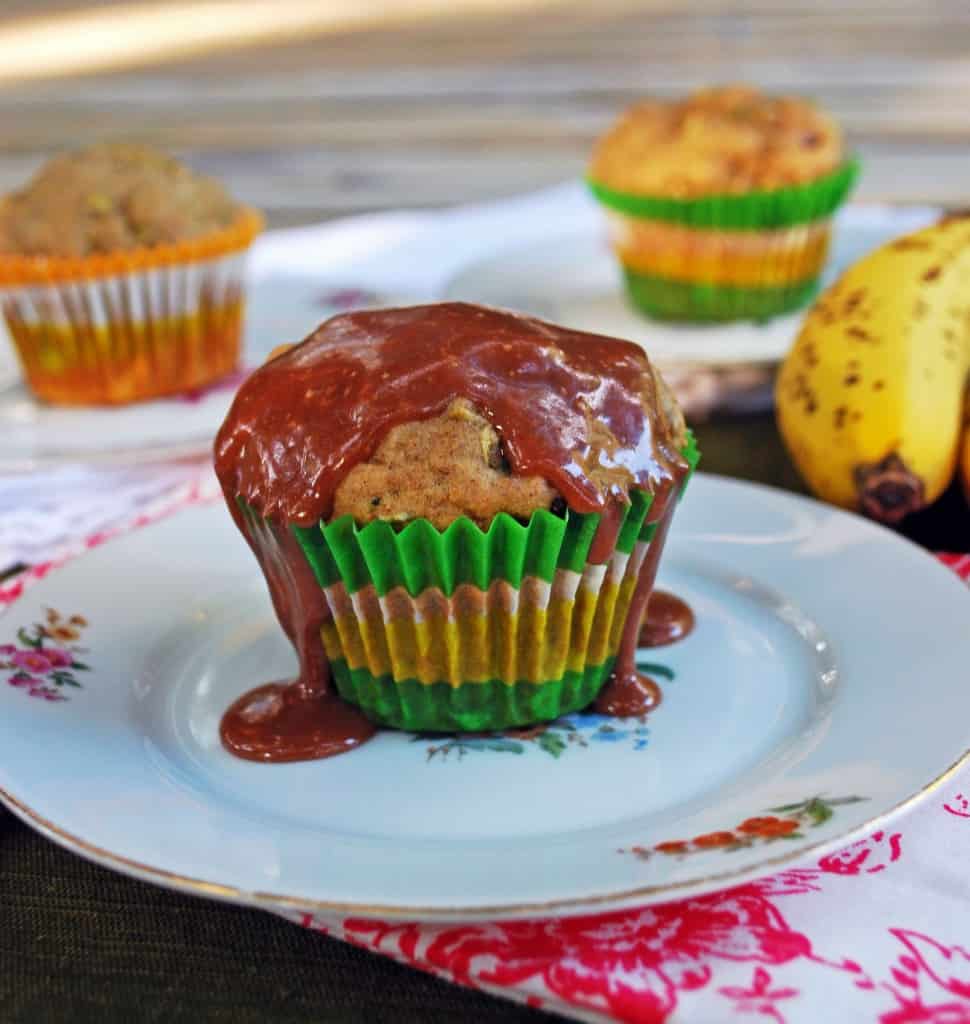 Zucchini Banana Chocolate Chip Muffins with Peanut Butter Nutella Glaze